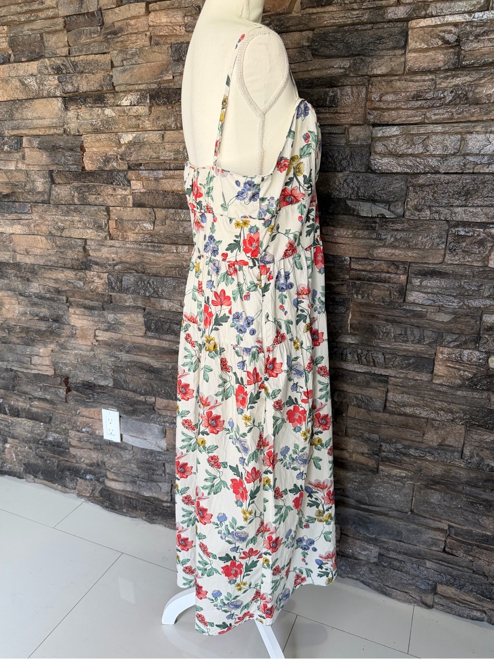 Lucky Brand White Maxi Dress with Red, Green & Blue Floral Print - Picture 7 of 12